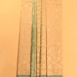 Cream Gold Zari Floral Jaal Pure Silk Banarasi Saree With Contrast Emerald Green Pallu