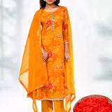 Apricot Orange Tissue Silk Floral Kurta Set