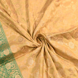 Cream Gold Zari Floral Jaal Pure Silk Banarasi Saree With Contrast Emerald Green Pallu