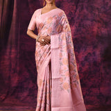 Powder Pink With Floral Embroidery And Sequin Work Tissue Silk Saree