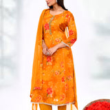 Apricot Orange Tissue Silk Floral Kurta Set