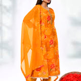 Apricot Orange Tissue Silk Floral Kurta Set