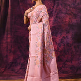 Powder Pink With Floral Embroidery And Sequin Work Tissue Silk Saree
