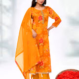 Apricot Orange Tissue Silk Floral Kurta Set