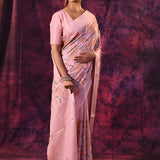 Powder Pink With Floral Embroidery And Sequin Work Tissue Silk Saree