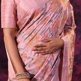 Powder Pink With Floral Embroidery And Sequin Work Tissue Silk Saree