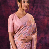 Powder Pink With Floral Embroidery And Sequin Work Tissue Silk Saree