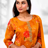 Apricot Orange Tissue Silk Floral Kurta Set