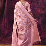 Powder Pink With Floral Embroidery And Sequin Work Tissue Silk Saree