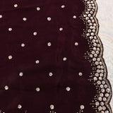 Wine Hand Embroidered Satin Saree With Sequin Floral Border