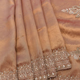 Dusty Rose Tie-Dye Saree With Hand Embroidered Multi-Row Border