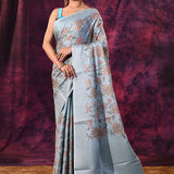 Lavender With Floral Embroidery And Sequin Work Tissue Silk Saree