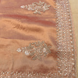 Dusty Rose Tie-Dye Saree With Hand Embroidered Multi-Row Border