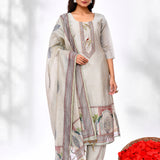 Ash Grey Cotton Mughal Printed Kurta Set