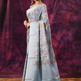 Lavender With Floral Embroidery And Sequin Work Tissue Silk Saree