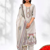 Ash Grey Cotton Mughal Printed Kurta Set