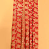 Tomato Red Gold Zari Large Leaf Bouquet All Over Pure Silk Banarasi Saree With Ogee Floral Pallu