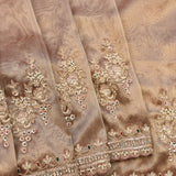 Antique Gold Hand Embroidered Georgette Saree With Floral Bouquet Motifs