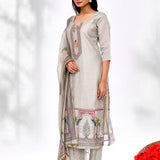 Ash Grey Cotton Mughal Printed Kurta Set