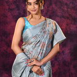 Lavender With Floral Embroidery And Sequin Work Tissue Silk Saree
