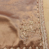 Antique Gold Hand Embroidered Georgette Saree With Floral Bouquet Motifs