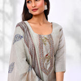 Ash Grey Cotton Mughal Printed Kurta Set