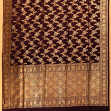 Deep Aubergine Dual Tone Zari Floral Sprig Pure Silk Banarasi Saree With Dense Gold Pallu