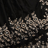 Black Hand Embroidered Saree With Silver Zari Floral Border
