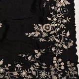 Black Hand Embroidered Saree With Silver Zari Floral Border