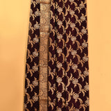 Deep Aubergine Dual Tone Zari Floral Sprig Pure Silk Banarasi Saree With Dense Gold Pallu