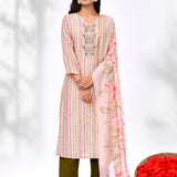 Soft Pink Cotton Butterfly Design Kurta Set