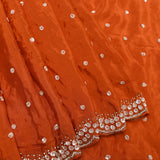 Rust Orange Satin Saree With Sequin Booti And Scalloped Border