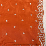 Rust Orange Satin Saree With Sequin Booti And Scalloped Border
