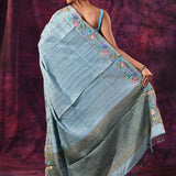 Light Blue With Meenakari Floral Border On Chanderi Saree