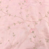 Baby Pink Saree With Silver Vine Embroidery And Sequin Florals