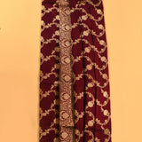 Deep Maroon Silver Zari Diagonal Floral Vine Pure Silk Banarasi Saree With Silver Ogee Jaal Pallu