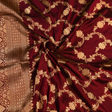 Deep Maroon Silver Zari Diagonal Floral Vine Pure Silk Banarasi Saree With Silver Ogee Jaal Pallu