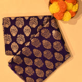 Violet Purple Gold Zari Floral Bouquet Butti Pure Silk Banarasi Saree With Gold Geometric Pallu