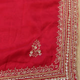 Pink-Red Saree With Multi-Row Gold Embroidered Border