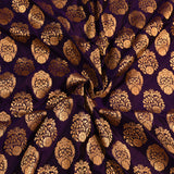 Violet Purple Gold Zari Floral Bouquet Butti Pure Silk Banarasi Saree With Gold Geometric Pallu