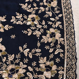 Navy Saree With Dense Gold Sequin Floral Embroidery
