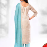 Soft Cream Linen Floral Thread Work Kurti Set