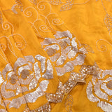 Mustard Yellow Saree With Pearl Swirl Embroidery And Sequin Floral Border