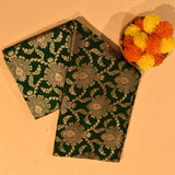 Deep Bottle Green Dual Tone Zari Large Floral Jaal Pure Silk Banarasi Saree With Gold Geometric Pallu