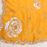 Mustard Yellow Saree With Pearl Swirl Embroidery And Sequin Floral Border