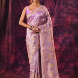 Elegant Lavender With All-Over Gold Abstract Pattern Chanderi Saree