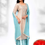 Soft Cream Linen Floral Thread Work Kurti Set