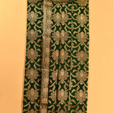 Deep Bottle Green Dual Tone Zari Large Floral Jaal Pure Silk Banarasi Saree With Gold Geometric Pallu