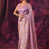Elegant Lavender With All-Over Gold Abstract Pattern Chanderi Saree