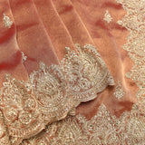 Peach Satin Saree With Heavy Gold Paisley Embroidered Border